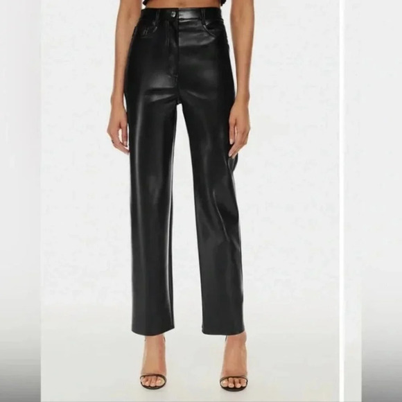 Aritzia Wilfred The Melina Pant High Waisted Vegan Leather Pants Black Size 12 - Picture 2 of 10